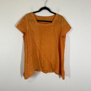 Elements Clemente Linen Shirt Women 3 Large Orange Lagenlook Capsule Casual Top
